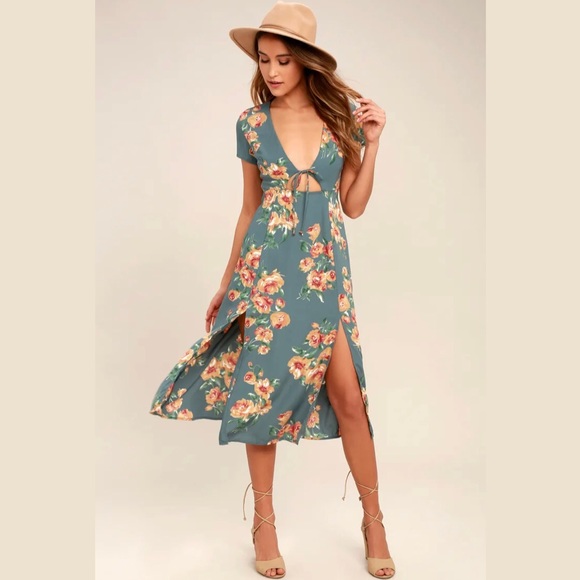 Lulus Best Day of My Life Dusty Sage Floral Print Midi Dress - Picture 1 of 7